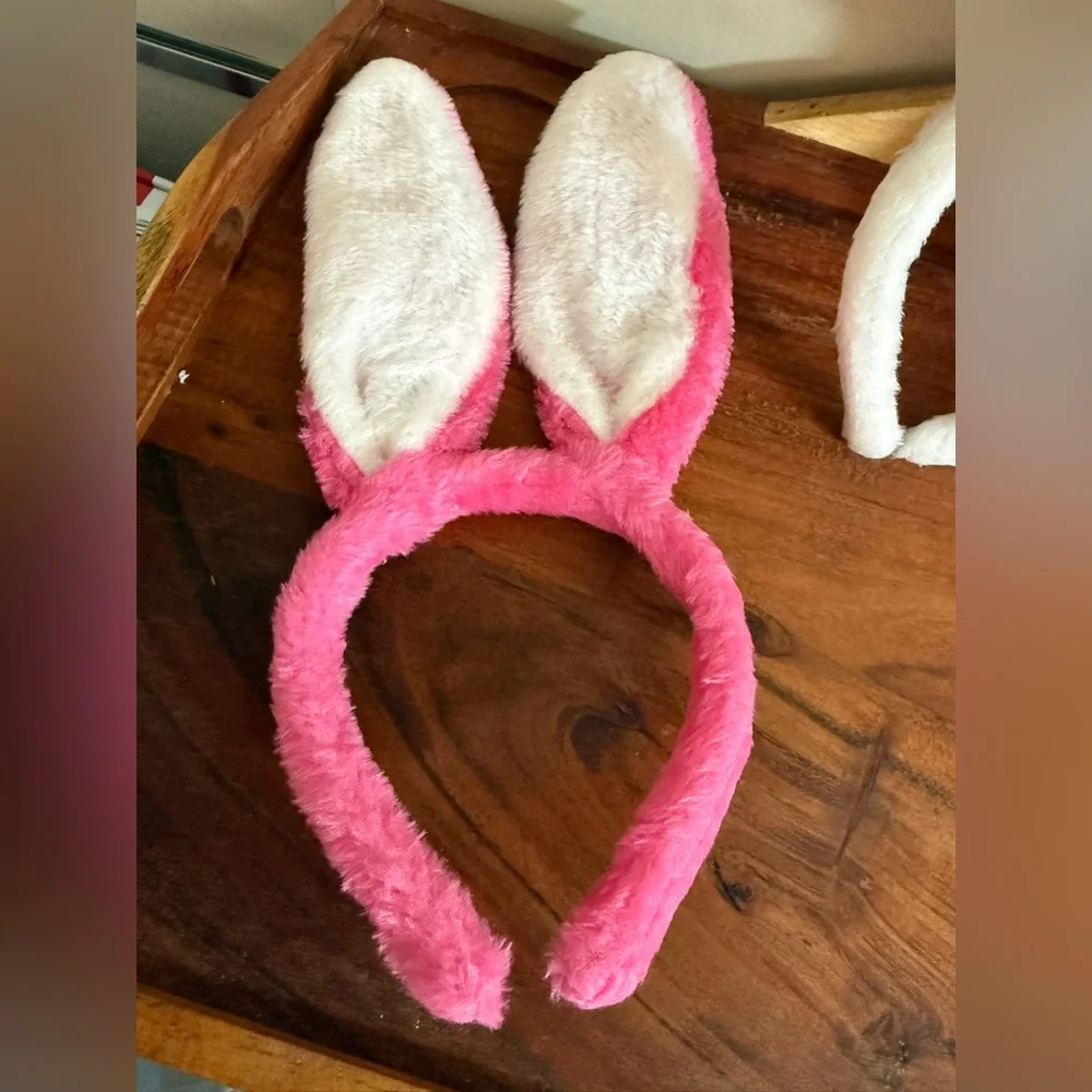 Set of Three Furry Bunny Ear Headbands Pink Blue Rabbit Ear Headbands Easter
